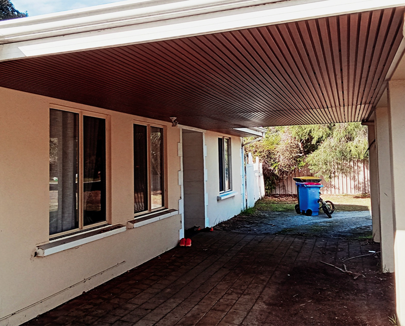 Timber-lined alfresco ceiling installed by local carpenter in Albany Western Australia.