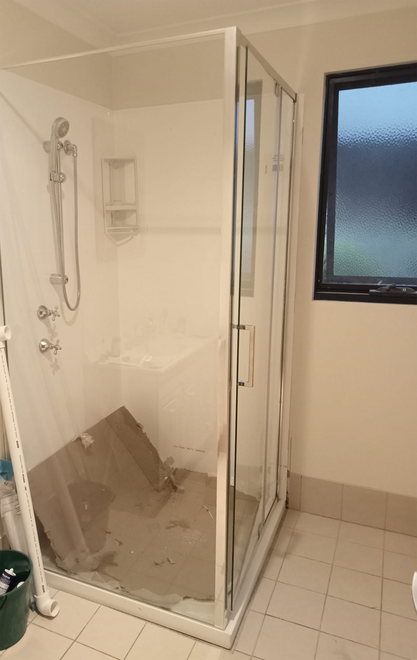 Completed shower renovation with tiled walls and glass screen in Albany WA home.