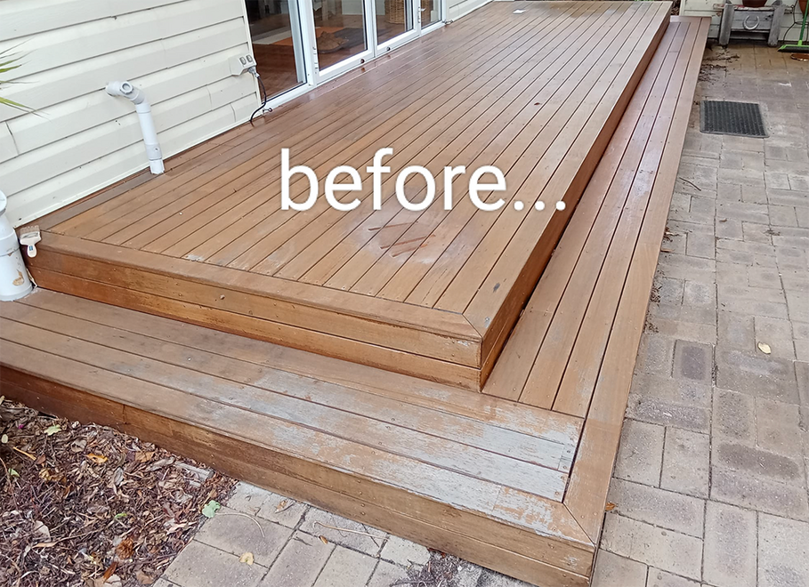 Weathered timber deck in Albany WA before sanding and refinishing.