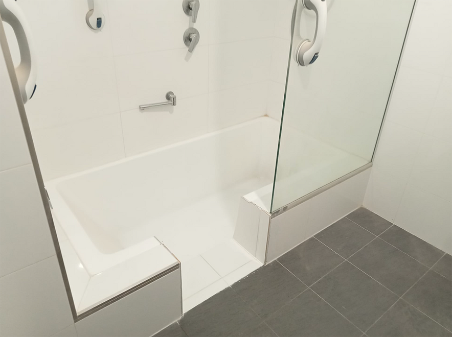 Accessible bathroom renovation with walk-in shower completed in Albany WA.